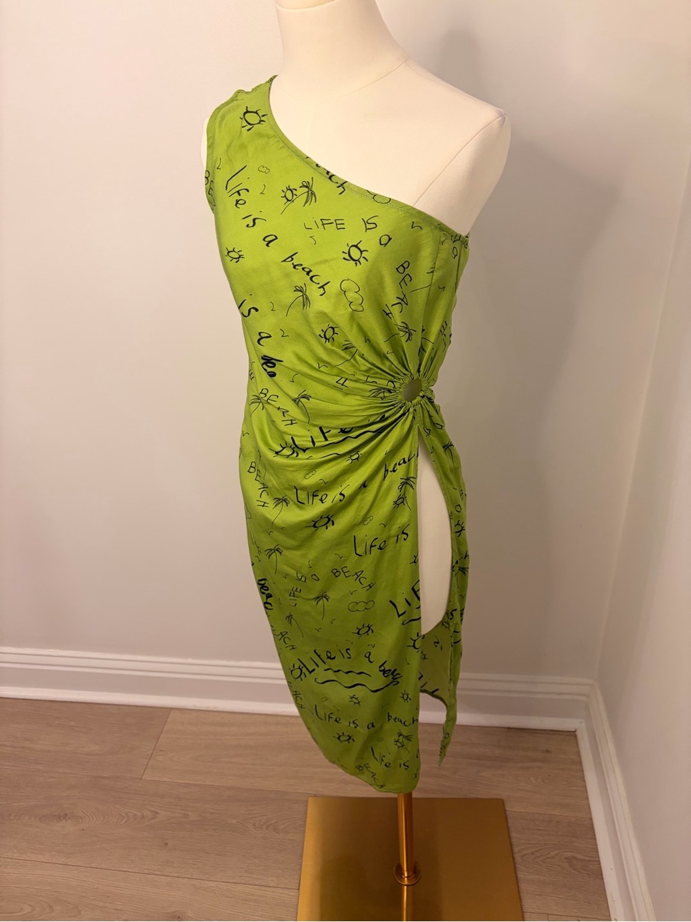 NWOT Sensi Studio Name One Shoulder Midi Dress In Chartreuse Size XS